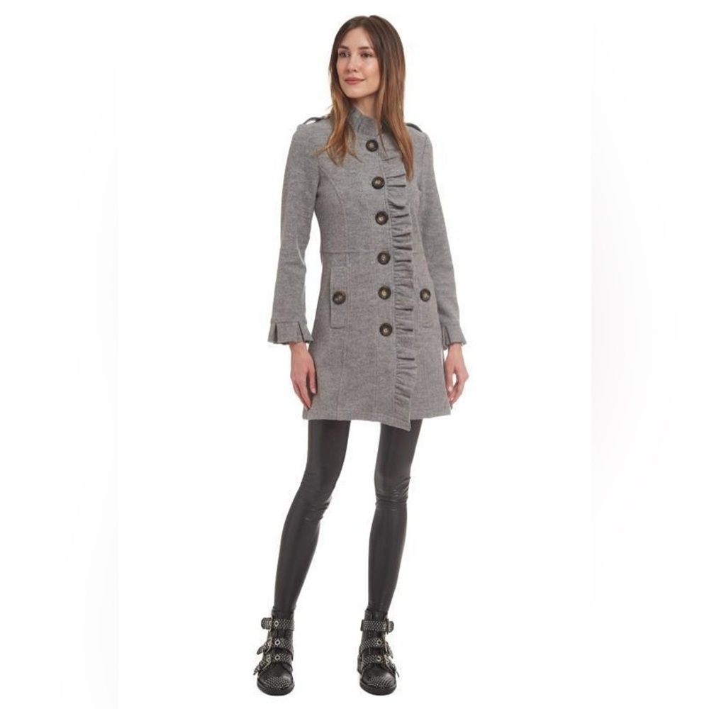 PATTY KIM Gray Ruffle Trim Coat - Picture 2 of 13